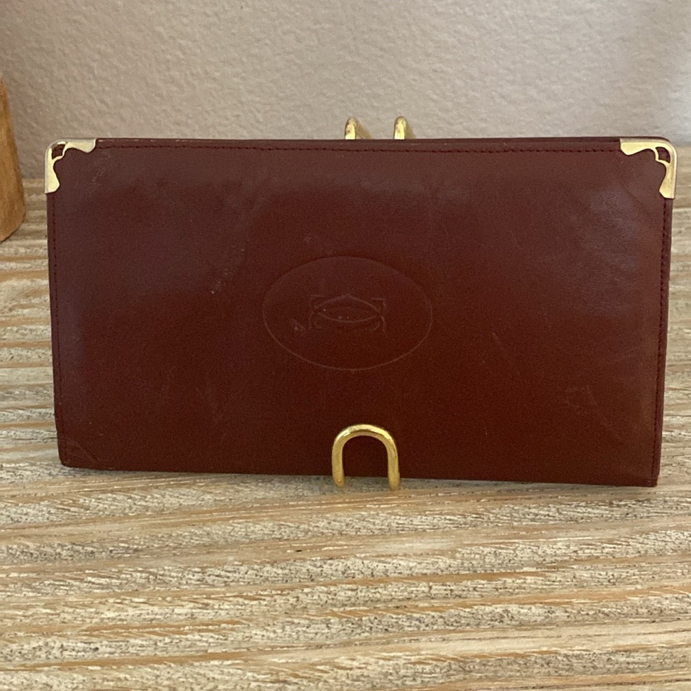 Cartier - Burgundy Calfskin Leather Long Bifold Wallet